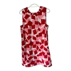 Joy Joy Red Geo Print Ruffle Neck Sleeveless Shift Dress Size M NWT